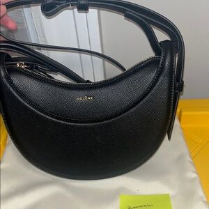 Polene Black Crossbody Bag Minimalist Crescent Design